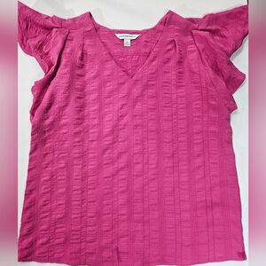 Counterparts Womens Small Pink Flutter Sleeve V Neck Blouse Summer Top New Shirt